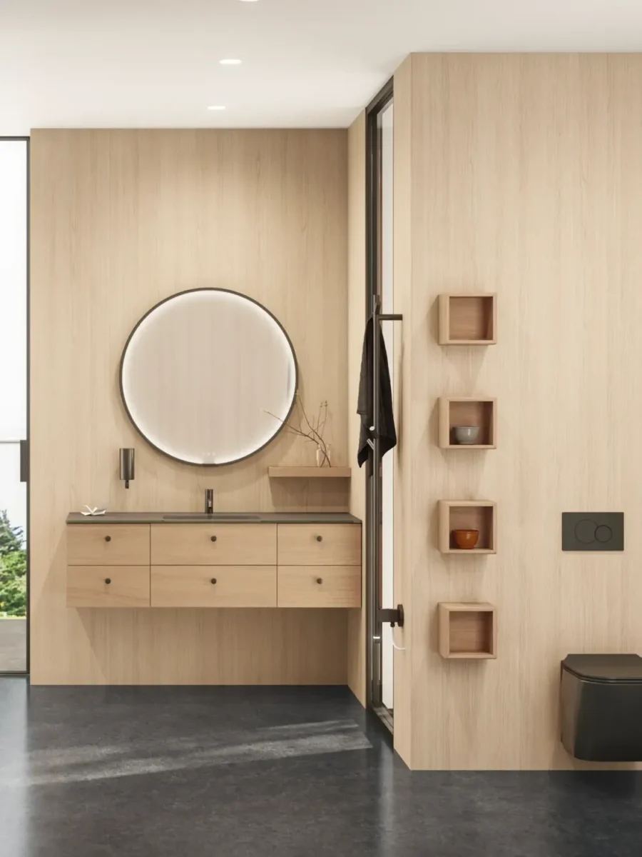 Moderne bad med servant og speil