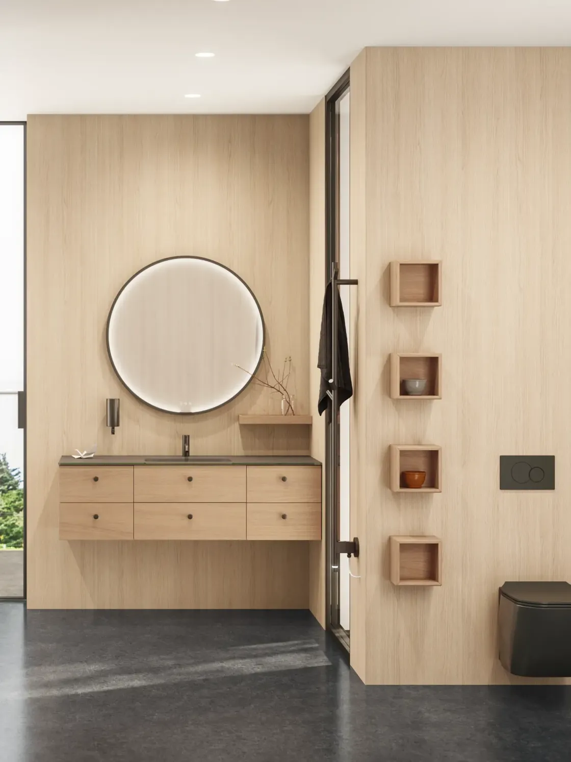 Moderne bad med servant og speil