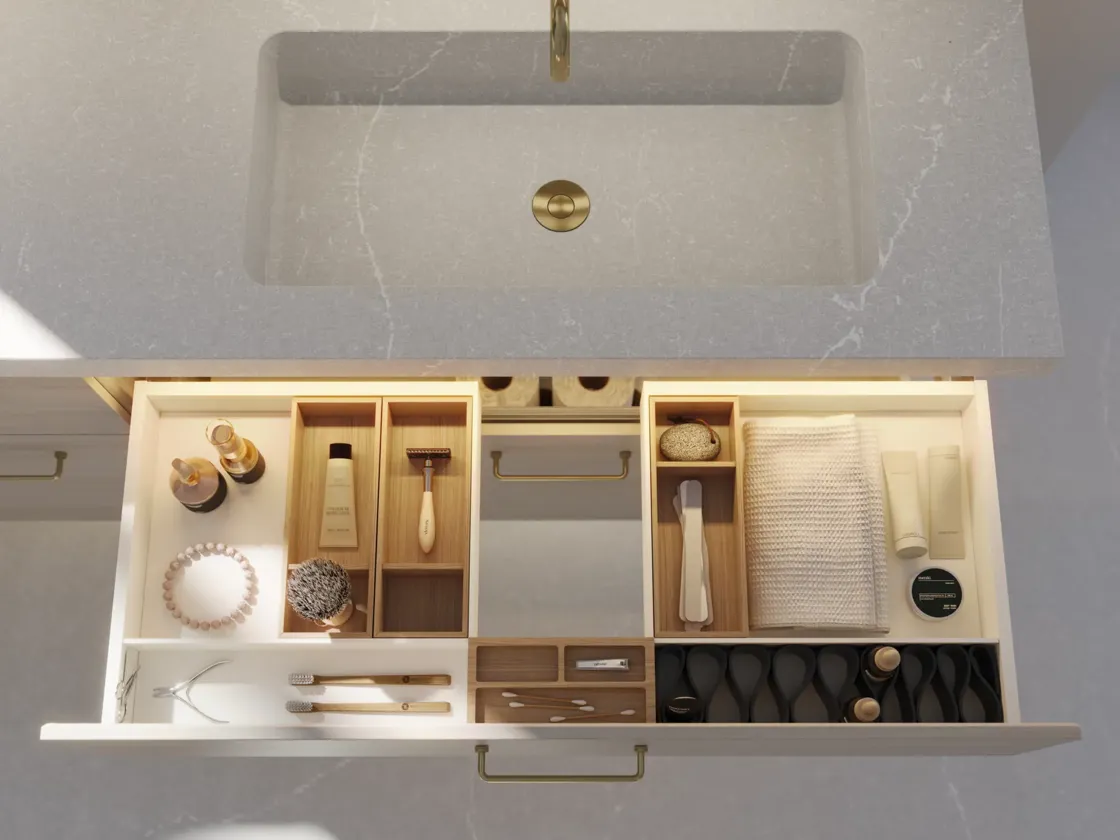 baderomsorganisering med organisert skuff