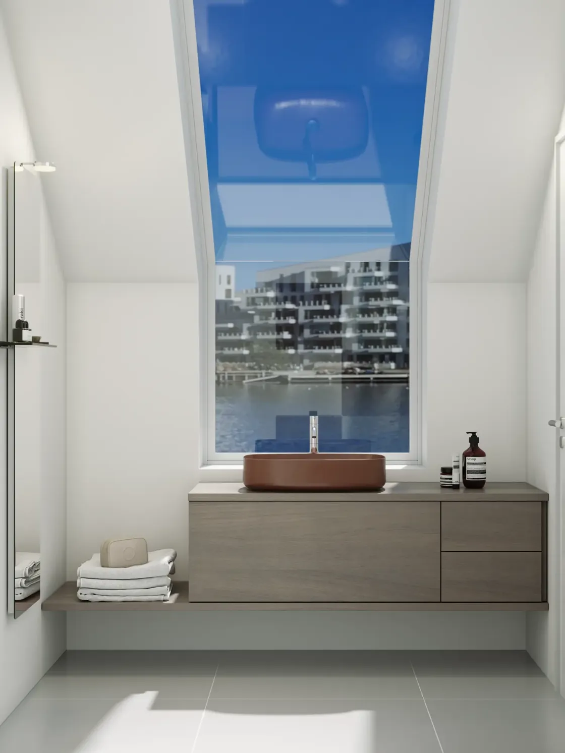 Moderne bad med takvindu