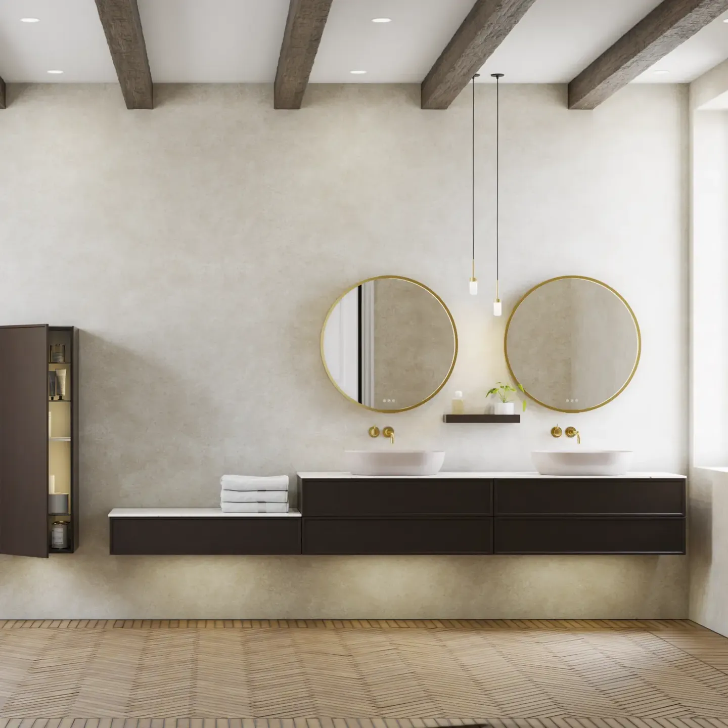 Moderne bad med doble vasker