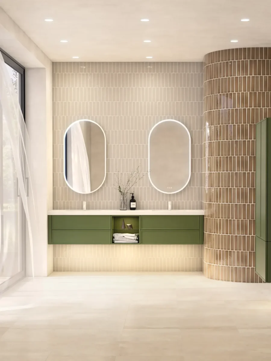 Elegant baderom med doble speil.